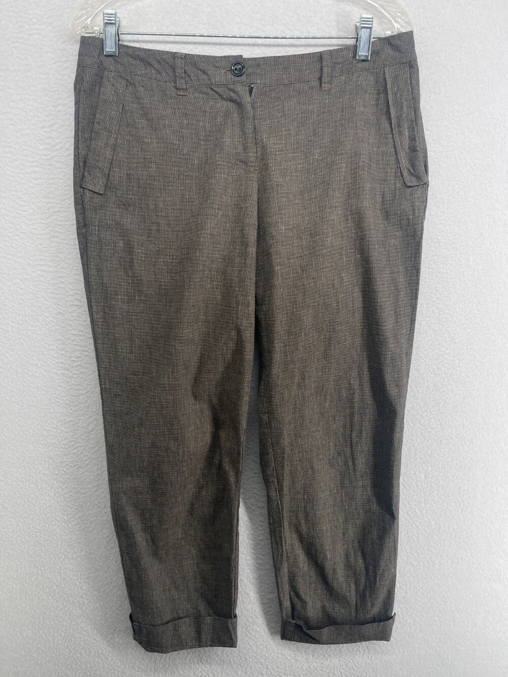 COTELAC Pants Womens 1 XS Cropped Micro Check Cuffed Tapered Trouser Office Gray